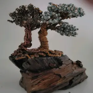 Handmade Beaded Wire Bonsai Trees - Decorative Bonsai Trees on Wood