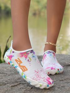 women's random floral print water shoes, breathable comfortable sports shoes for yoga, soft sole swimming shoes for indoor & outdoor, beach shoes, outdoor sneakers, athletic shoes, beach shoes, beach footwear, watershoes