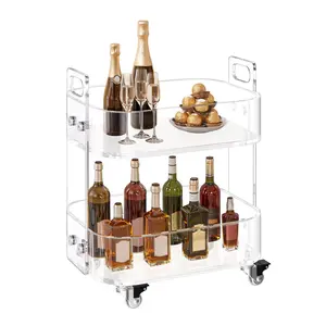 VEVOR Acrylic Table with Wheels, 2 Tiers Mobile Cart Table, Modern Rolling Acrylic Storage Desk, Clear Nightstand Side End Desk, for Living Room, Bedroom, Bar, Office, 12 x 16.3 x 18.9 in (Clear)Summervibes