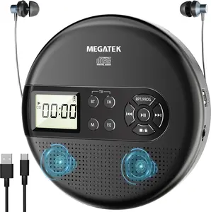 MEGATEK CP27BR Portable CD Player Bluetooth for Car with FM Transmitter, USB, AUX, LCD Display, Anti-Skip, Stereo Speakers, Headphones & Rechargeable Battery – Black Megatek Electronics