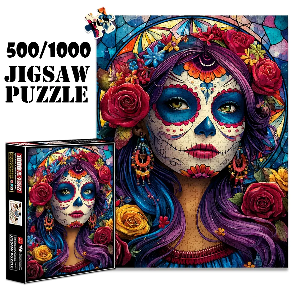 1pc 1000 piece adult puzzle 70x50cm Day of the Dead Inspired Face - Floral Crown and Earrings500 pieces paper jigsaw puzzle suitable for DIY creative games for adults and families, birthday and ho Crafts
