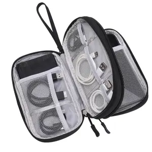 Travel Cable Organizer Pouch Electronic Accessories Carry Case Portable Waterproof Double Layers Storage Bag for Cord, Charger, Phone, Earphone Black
