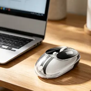 MOFii 1pc M60 White Transparent Gradient Wireless Mouse, Aesthetic Silent Tri-Mode Mouse for Office & Gaming, Compatible with Laptops, Desktops, Tablets & Phones