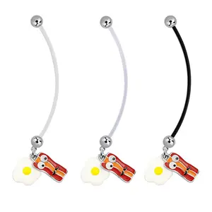Pack of 3 Pcs 14G Pregnancy Belly Button Rings Flexible Maternity Belly Button Rings 50mm Clear Super Long Bar Pregnancy Belly Rings Cute Hypoallergenic Sport Navel Rings for Women Black Pan Bacon with eggs