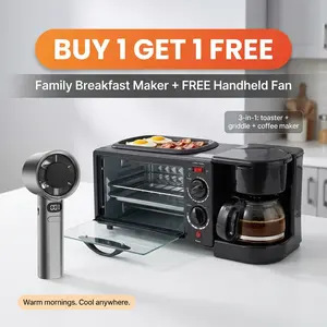 TazTir 3 In 1 Breakfast Maker Station Non-stick Pancake Cooking Pan 5 Cup Coffee Maker Coffee Percolator 4 Slice Toaster Oven Built In Timer tray Coffee Bar Station Holiday Gift For Apartments Kitchenettes