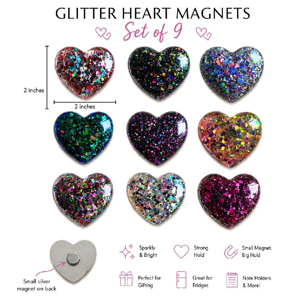 Glitter Heart Refrigerator Magnets, Home Decor Supplies