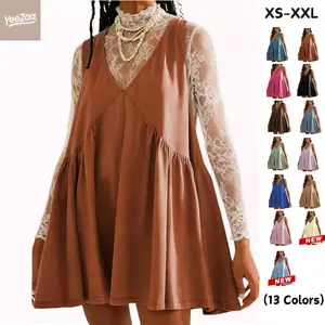 YeeZaa V Neck Mini Dress Loose Sundress for Women 2025 TikTokShopHolidayHaul Christmas Sleeveless Pleated Swing Flowy All Seasons 100% Cotton Minimalist Basic Summer Dress Casual Womenswear Vneck with Side Pockets & Dropped Armholes Piece summerwins