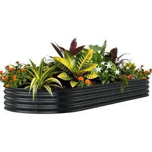 8x4x1 Ft Gray Galvanized Raised Garden Bed Rust Resistant Open Bottom Metal Planter Box with Internal Supports Easy Assembly Weatherproof Outdoor Garden Container for Flowers Vegetables Herbs