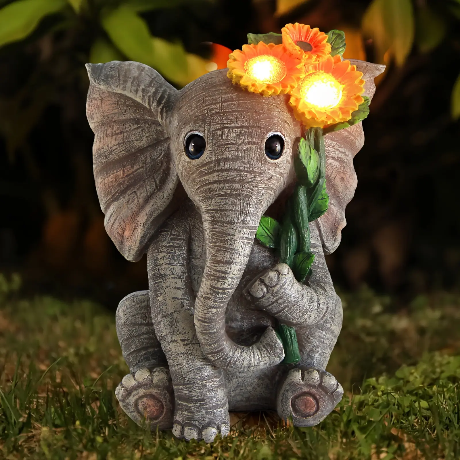 Solar Good Luck Sunflower Elephant Outdoor Statue - Home Decor for Patio, Yd, Ideal Housewarming Gift for Women, Moms anniversary gift for him teenage boy gifts