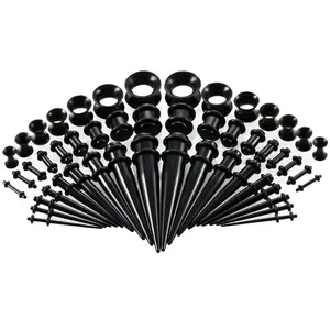 Black Pieces Ear Stretching Kit, Acrylic Tapers Plugs and Silicone Tunnels, Ear Gauges Expander Set