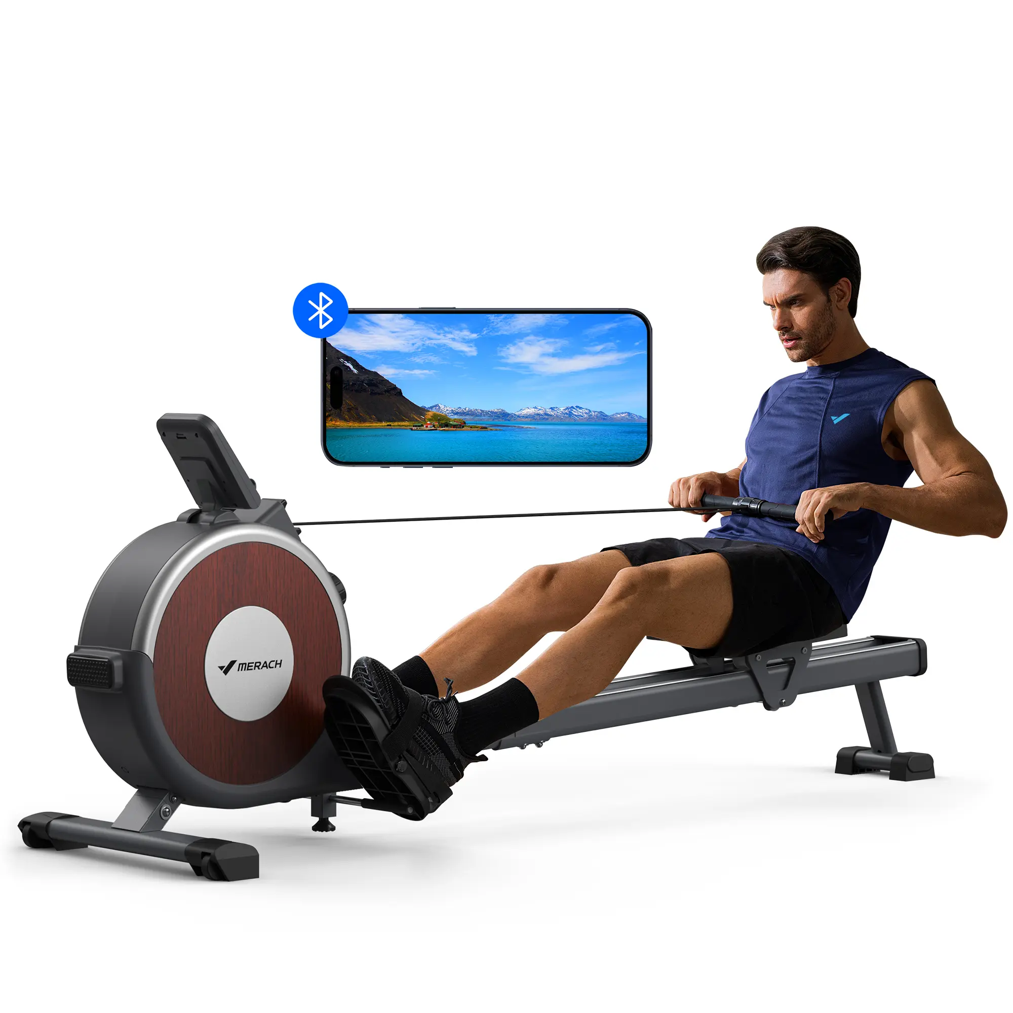 Merach Rowing Machine, Magnetic Rower Machine for Home, 16 Levels of Quiet Resistance, Dual Slide Rail with Max 350lb Weight Capacity, App Compatible Summervibes
