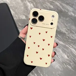 Minimalist loving heart Dopamine Ins Style Solid Color Phone Case with Ultra Skin friendly Touch, All Inclusive Lens Phone Case Suitable for Apple 17 16 15 14 13 12