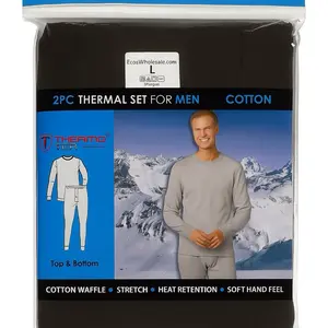 EcosWholesale.com 2pc Thermal Set for Men Cotton Waffle Stretch Heat Retention Soft Hand Feel Top & Bottom