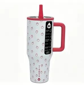 HydroJug 40 oz Insulated Stainless Steel Flask Tumbler - BPA-Free, Portable, Large-Capacity Water Bottle with Straw, Trendy Strawberry Print, Car Cup Holder-Friendly, Ideal for Sports & Travel, Flasks