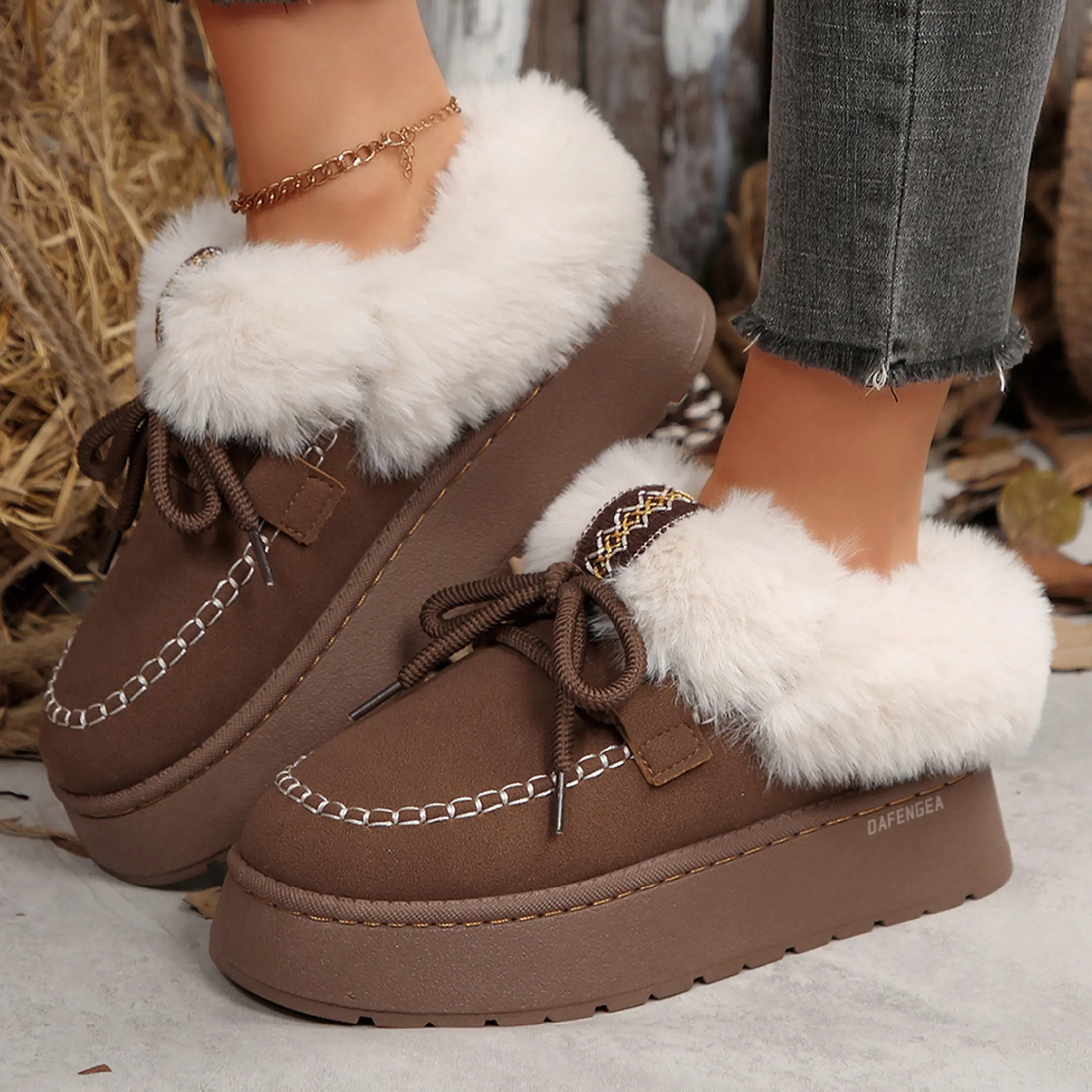 Women's Cozy Fleece Fuzzy Slippers Lightweight Slip-On Round-Toe Loafers Winter Indoor Outdoor Non-Slip Shoes Winter Warm Mini Snow