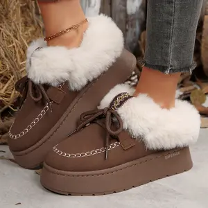 Women's Cozy Fleece Fuzzy Slippers Lightweight Slip-On Round-Toe Loafers Winter Indoor Outdoor Non-Slip Shoes Winter Warm Mini Snow