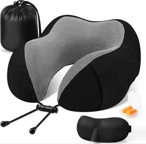 Travel Pillow Premium Memory Foam, Comfortable & Supportive Neck Pillow, Sleeping Neck Pillows for Travel, Airplane Pillow for Sleeping Airplane, Car, Office and Home（Black）