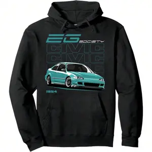 Men's Civic EG Car Society Graphic Hoodie - Cotton Blend Black Long Sleeve Pullover Regular Fit | Soft & Breathable Fabric, Durable Print, Everyday Comfort, Machine Washable, vintage car graphic car enthusiast