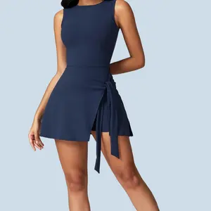 Women's Tennis Dress Sleeveless Yoga Golf Athletic Dresses with Ruffle Side Slit and Built-In Shorts tennis gym tennis athletic golf