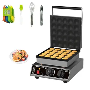 Garvee Commercial 25 PCS Mini Dutch Pancake Maker, 1750W Electric Nonstick Stainless Steel Pancake Machine with Timer and Lid, Non-Stick Surface, Stainless Steel, for Home Kitchen Bakery Snack Bar