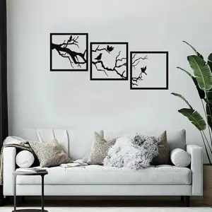 3pc/Stylish Set of Birds on Branch Metal Wall Art, Exquisite Metal Wall Hangings, Ideal for Adding a Touch of Nature to Your Fashionable Home and as a Unique Wall Accent, Wall Sculptures.