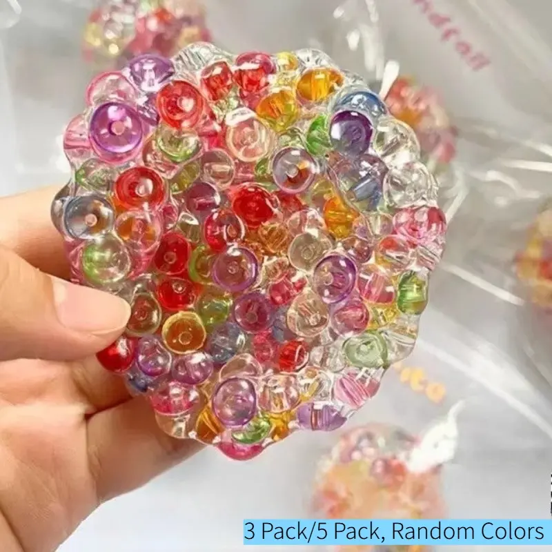 Popping Bubble Squishy Stress Ball, 3Pack/5Pack Random Colors, Crunchy Bead Squeeze Toy, Sensory Relief Ball, Bubble Ball for Anxiety Relief, Stress Relief Fidget, Birthday Gift, Sensory Stress Reliever, Sensory Stress Balls
