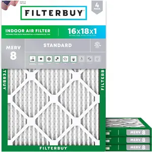 Filterbuy 16x18x1 Air Filter (4-Pack), Pleated MERV 8 Dust Defense HVAC AC Furnace Air Filters (Actual Size: 15.50 x 17.50 x 0.75 Inches)
