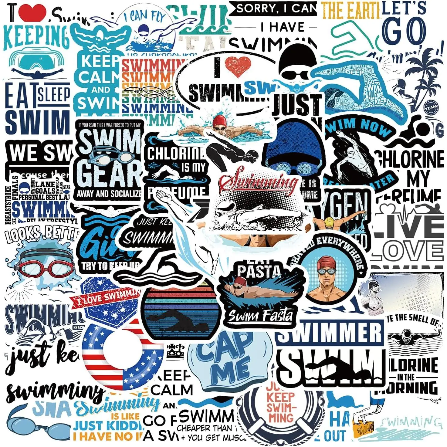 50 PCS Swimming Stickers,Swimmer Vinyl Aesthetic Stickers Pack,Waterproof Sport Stickers for Water Bottles, Laptops, Suitcases,Skateboards and Car Decal,Perfect Gifts for Swimer,Adults,Teens and Kids