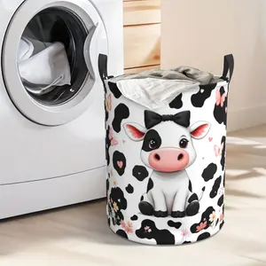 Storage Bin, Canvas Fabric Collapsible Organizer Basket For Laundry Hamper, Toy Bins, Bathroom Decor And Accessories, Bathroom Organizers And Storage, Room Decor, Laundry Hamper, Local Warehouse Laundry Basket (Spotted Cow), Laundry Baskets