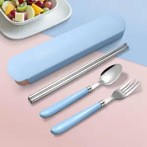 Portable Tableware Set Stainless Steel Chopsticks Spoon Fork, Student Outdoor Traveling Three-Piece Suit, Wholesale Tableware, Kitchenware
