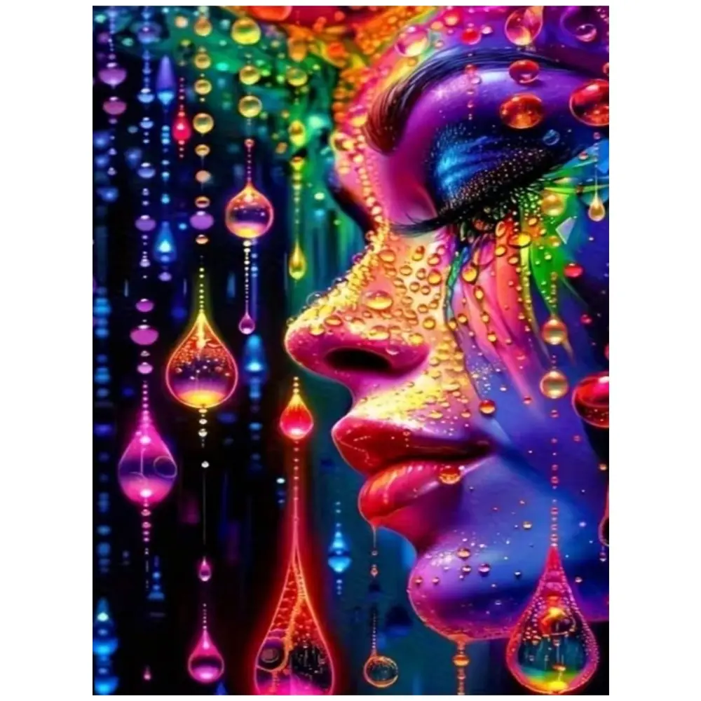 Multiple sizes available including square and round diamonds. This 5D DIY diamond painting set diamond art embroidery kit handmade furniture decor holiday birthday art personalized gift. Psychedelic neon style female profile