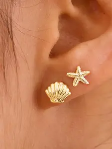 Women's Shell & Starfish Earrings Set, Elegant Copper Stud Earrings Jewelry for Summer Beach, Perfect Gift for Ladies, All Season Wear, Seashell Earring, Ear Studs