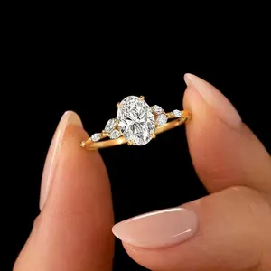 Vintage Classical Dainty Style Engagement Cluster Accent Oval Zircon Gemstone Promise Ring Christmas Gift