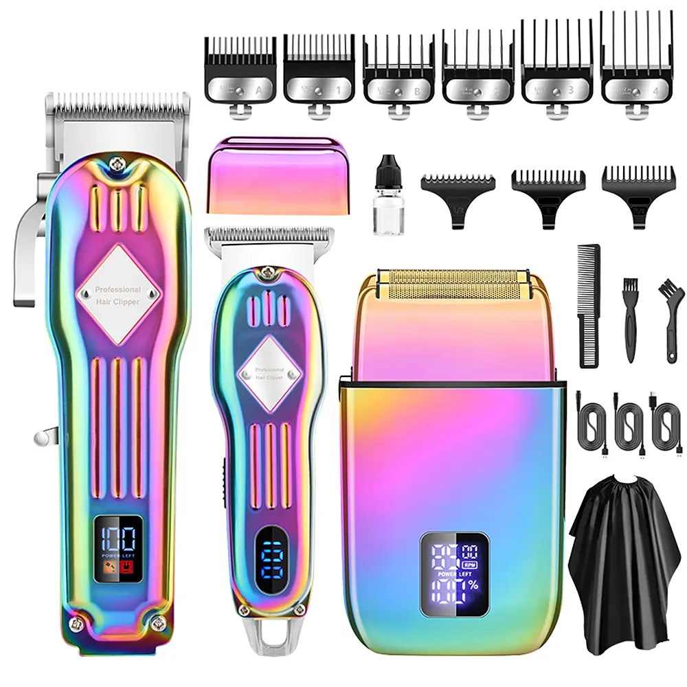 Professional Cordless Hair Clipper and Trimmers Set for Men, Grooming Kit with Adjustable Beard Trimmer, Foil Shaver & LCD Display
