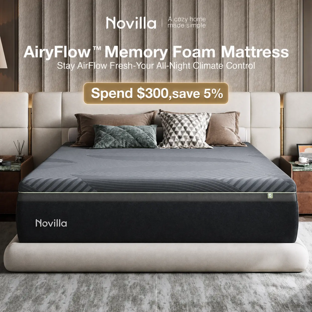 Novilla AiryFlow Memory Foam Mattress- Cool Night & Spinal Alignment, Pressure Relief & Motion Isolation, Green Tea-Infused, CertiPUR-US Certified, Medium Firm,DealsForYouDays