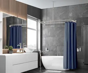 Utopia Alley DR919BN 60x25 in. Durable Rustproof Aluminum Shower Rod with Ceiling Support, Brushed Nickel - For Freestanding Tubs