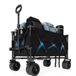 GAOMON 35" Foldable Wagon for Beach with 350lbs Weight Capacity, Heavy Duty 280L Extra Large Collapsible Foldable Wagon for Camping, All Terrain Beach Wagons Extended with Cup Holders for Sand Folding Trolley