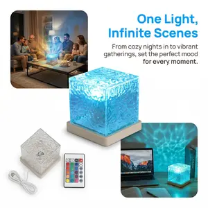 Ocean wave projection ambient light, 16-color rotating water ripple light, rechargeable wireless  light, perfect for shower room, bathroom and bedroom decoration, the perfect self-care gift. lamp led USB Adjustable DIY Cube Changing Dimmable Night tiktoks
