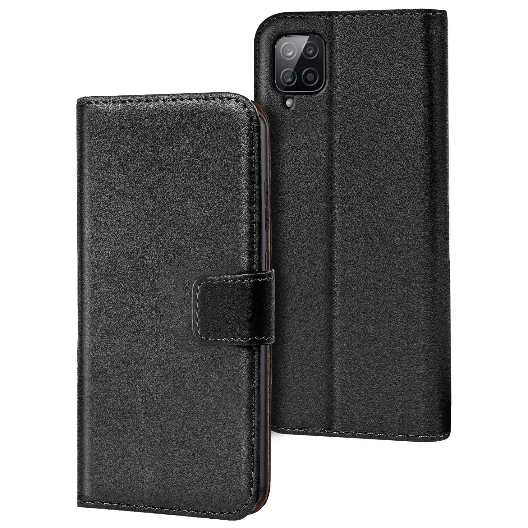 Mobile Phone Case Casing For Smartphone Samsung Galaxy A12 / Galaxy M12, With Kickstand PU Leather Card Slot Black Wallet Flip Protective Phone Case Cover