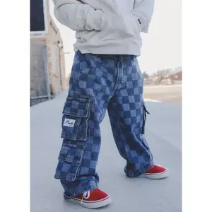 Checkered Baggy Blue Jeans