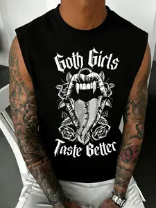 Gothic Style Vampire Fang Print Short Sleeve T-Shirt, Oversized High Street Dark Backless Top, Trendy Gothic Fashion for Women