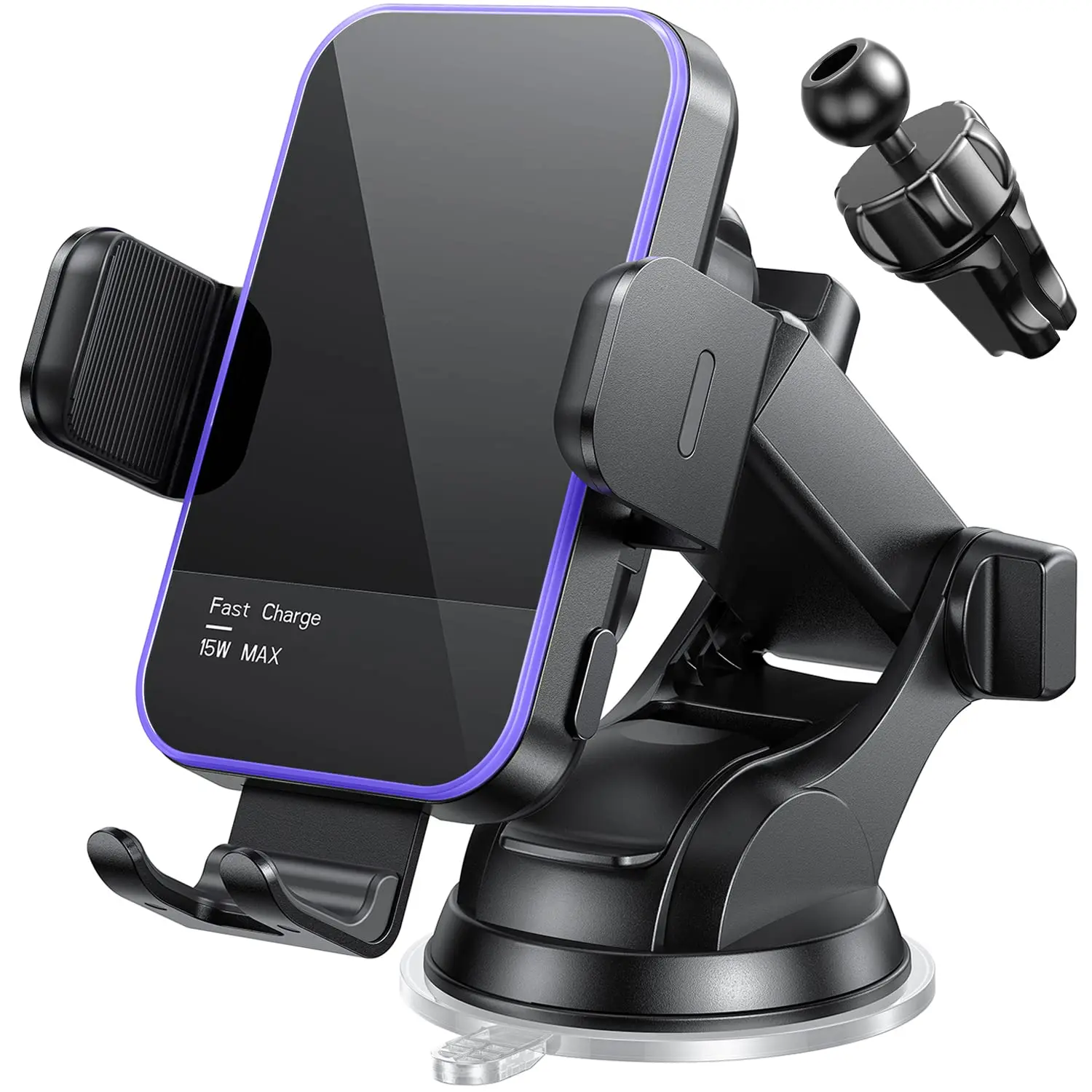 Car Phone Mount Holder - Dual Installation Windshield Suction Cup & Air Vent Clip, 360° Rotatable 1-Hand Operation Universal Vehicle Smartphone Cradle Support Bracket