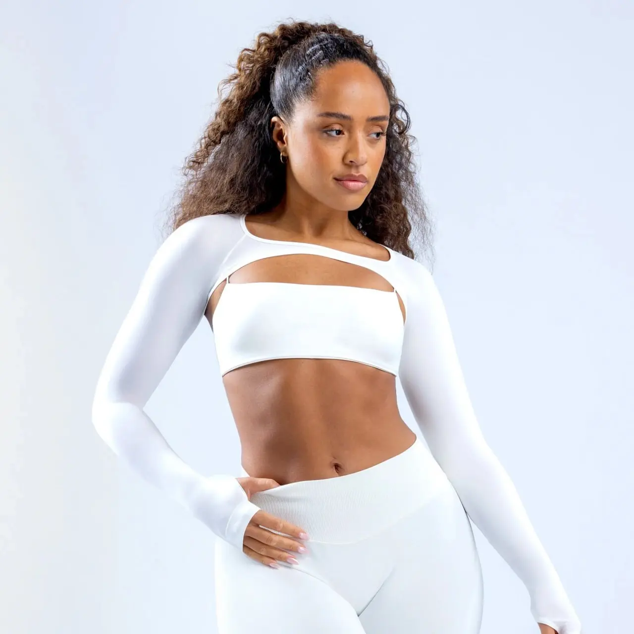 Dfyne Defy Long Sleeve Shrug (full logo) - Seamless Cropped Shrug For Women With Sculpting Fit And Soft Stretch Fabric