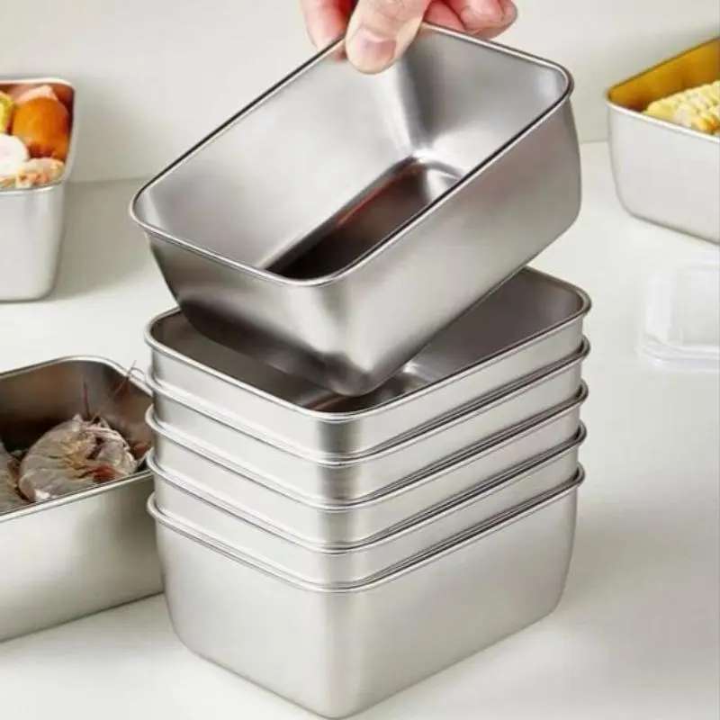 Stainless Steel Food Storage Box,  Durable Lunch Box with Lid, Multifunctional Preserving Box for Home Kitchen