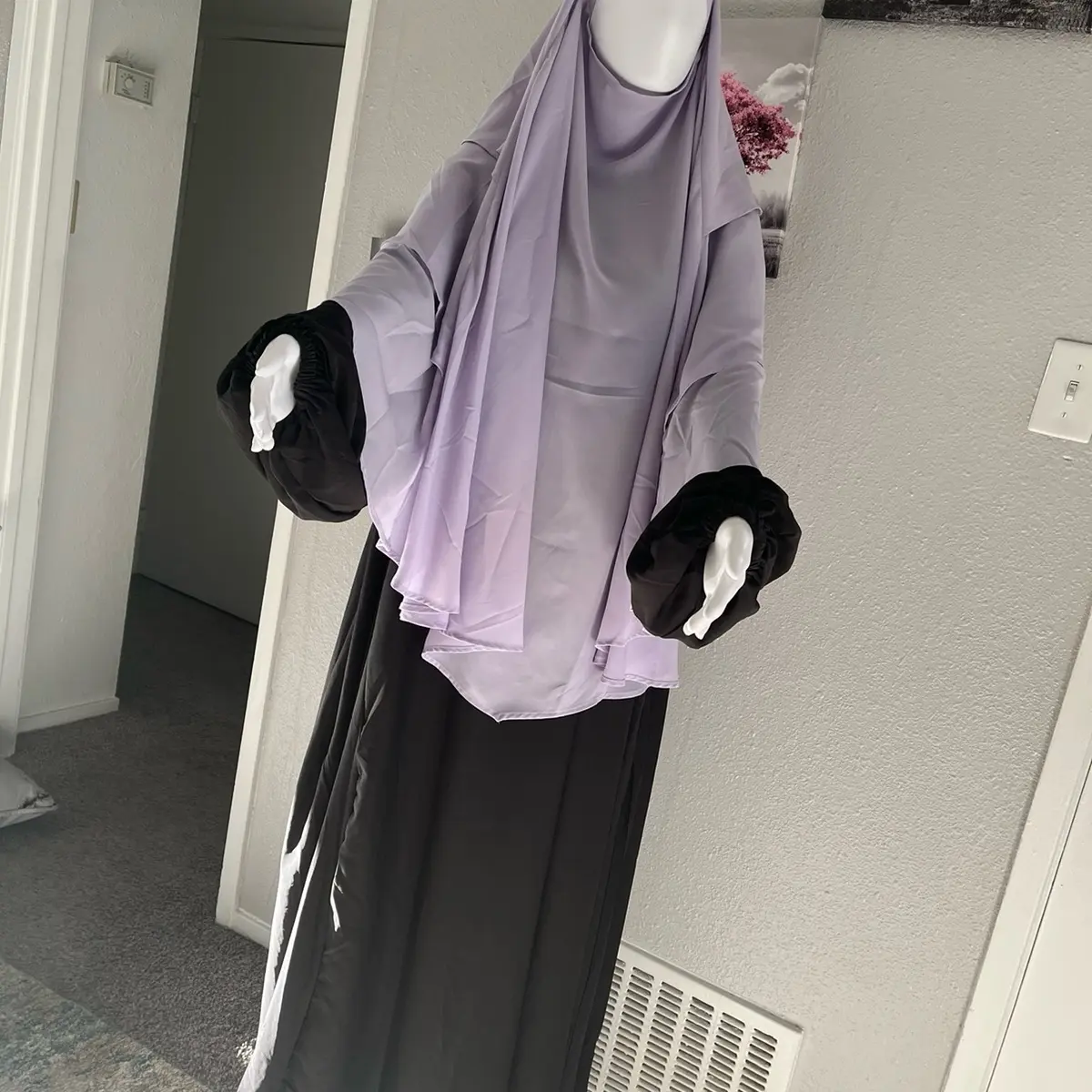 Three layers khimar with beautiful lantern sleeve Arabian dress