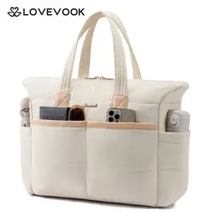 LOVEVOOK Tote Bag for Women, Light Puffer Tote Bag with Multi-pockets, Stylish Carry on Laptop Bags for Daily, Travel, Work, Gym