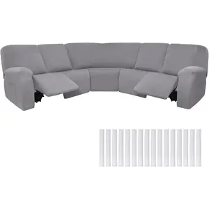 7 count L Shape Sectional Recliner Sofa Covers 5 Seat Sectional Couch Covers Milk Silk  Stretch Reclining Sofa Cover Sofa Slipcover Furniture Protector for Room (Light Gray,Milk Silk)