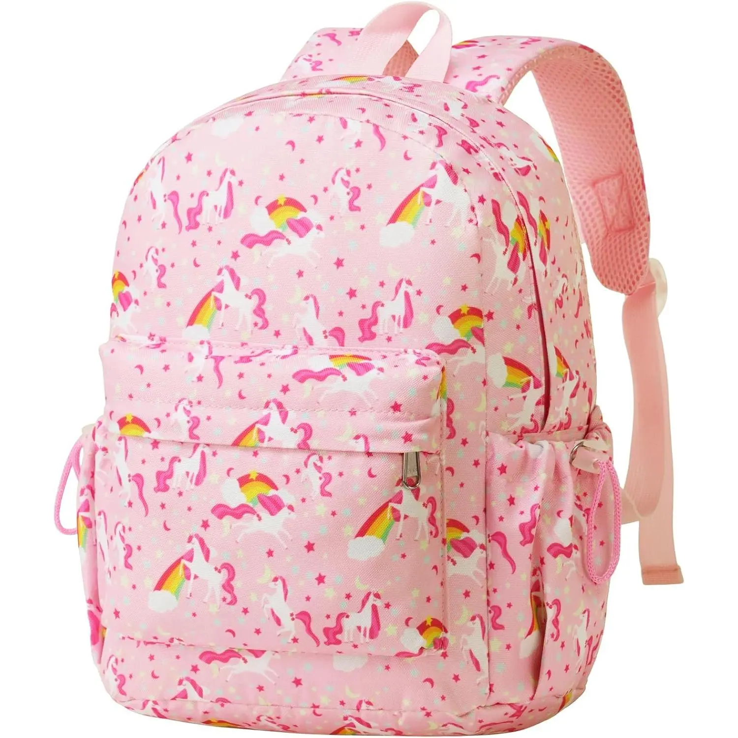 Unicorn Theme Toddler Daypack, 12-Inch Waterproof Synthetic Schoolbag with Adjustable Straps for Kindergarten, Preppy, Polyester, Zip, Plain