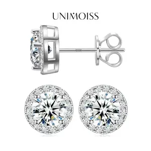 UniMoiss Halo VVS Moissanite Stud Earring Daily Costume Jewelry Accessories Perfect Birthday Wedding Anniversary Gifts for Women