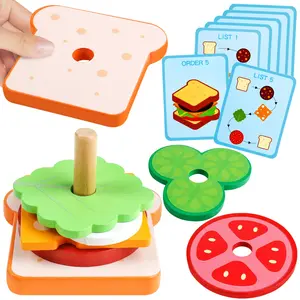 1 Set Wooden Sandwich Sorting & Stacking Toy, Montessori Educational Preschool Toy, Hand & Eye Coordination Training Toy For Kids Boys Girls Gift